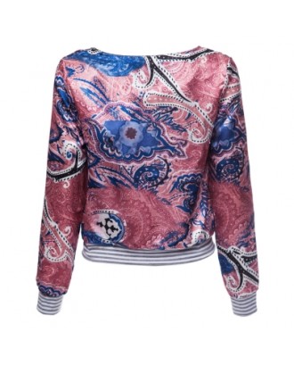 Scoop Neck Long Sleeve Print Loose-Fitting Jacket For Women