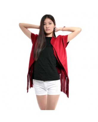 Stand Collar Short Sleeve Color Fringed Coat For Women