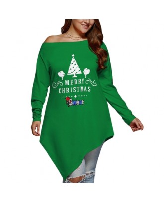 Plus Size Christmas Skew Neck Asymmetrical T-shirt